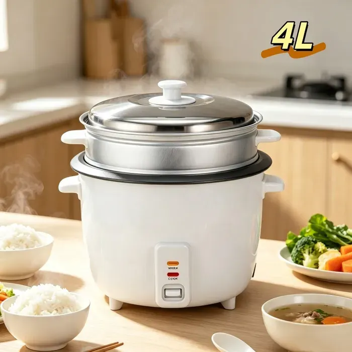 Cuiseur à riz - 4L - Cuiseur à riz multifonction 3 en 1 - 750 W - Maintien au Chaud - Revêtement Antiadhésif - Acier inoxydable
