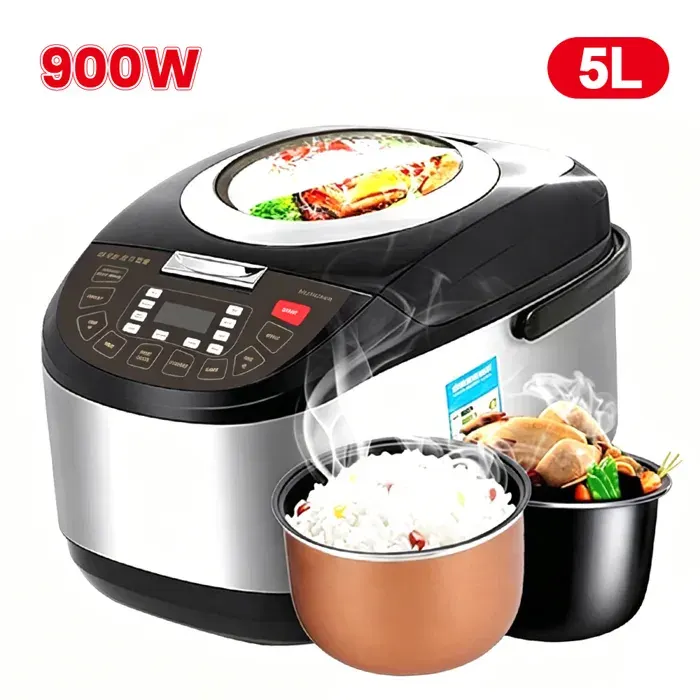 Cuiseur à riz 5 L 900 W pour 6 à 7 personnes avec couvercle transparent - alliage daluminium - 29 x 39 x 25 cm