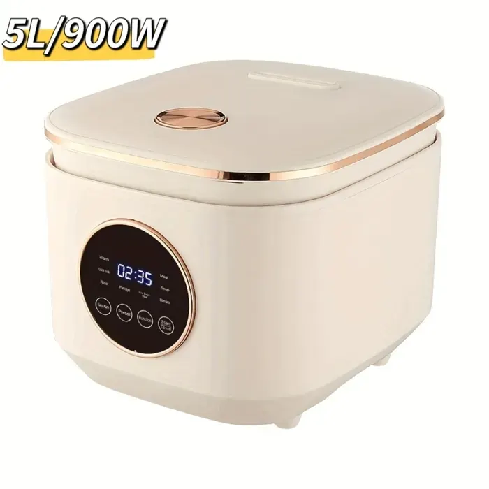 Cuiseur à Riz 5L - 9 Fonctions de Cuisson - Pot intérieur antiadhésif - Fonctions des boutons - acile à Nettoyer - 900W/220V blanc