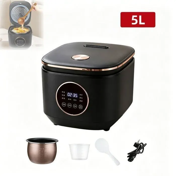 Cuiseur à Riz 5L 9 Modes de Cuisson Minuterie Intelligente 24h Maintien Au Chaud Revêtement Antiadhésif Pot Intérieur Noir