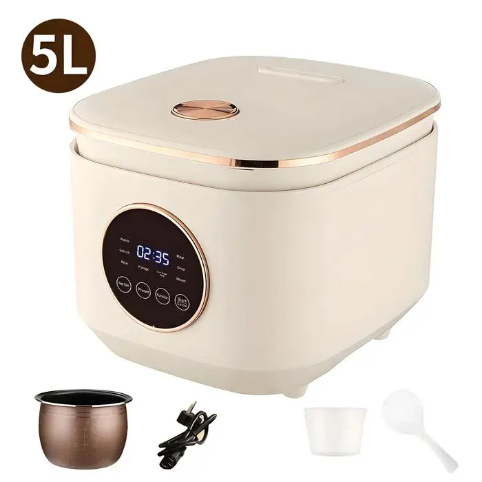 Cuiseur à Riz 5L 900W/220V 9 Fonctions de Cuisson Pot intérieur antiadhésif acile à Nettoyer Fonctions des boutonsblanc cassé