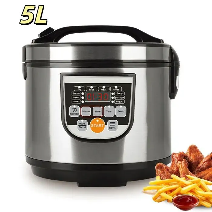 Cuiseur à riz 5L multicuiseur en acier inoxydable avec affichage numérique 700W affichage LED et commandes tactiles faciles