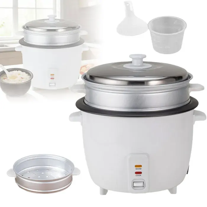 Cuiseur à riz 750 W – 4 L – Cuve intérieure antiadhésive avec panier vapeur convient pour 1 à 2 personnes.