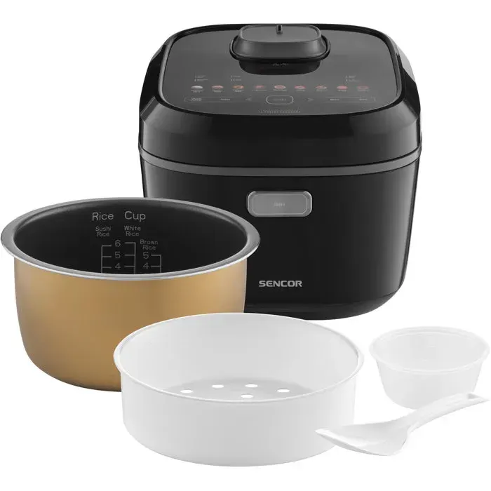 Cuiseur à riz à induction Sencor SRM 3900BK - Cuisson vapeur incluse - Maintien au chaud - 13 programmes - Cuve fonte - 3 L - Noir