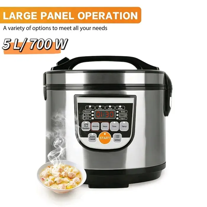 Cuiseur à Riz Automatique 5L - Maintien au Chaud - 10 Fonctions de Cuisson - inoxy - Affichage LED - acile à Nettoyer 220V 700 W