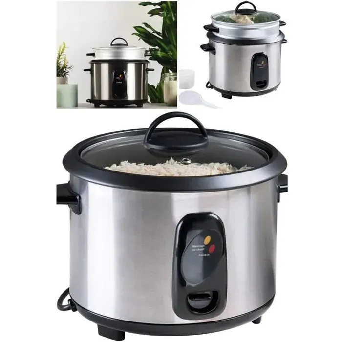 Cuiseur à riz et PANIER vapeur en inox Capacité 1.8L avec Couvercle transparent avec évaporateur