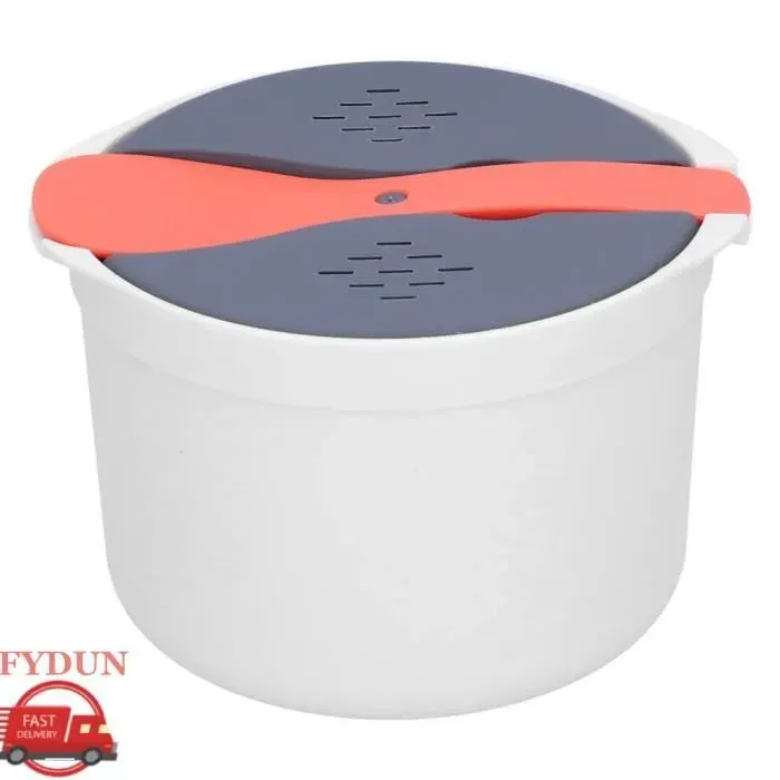 Cuiseur à riz - FYDUN - Micro-ondes - 2 L - Matériau PP résistant à la chaleur - Orange Rouge Gris Blanc