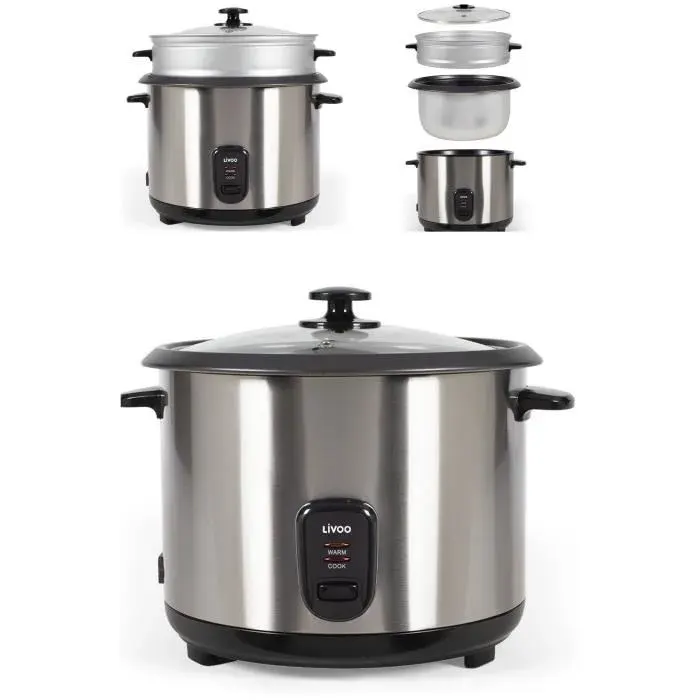 Cuiseur à Riz - INOX - 2.8L - 1000W - Panier vapeur - Arrêt automatique