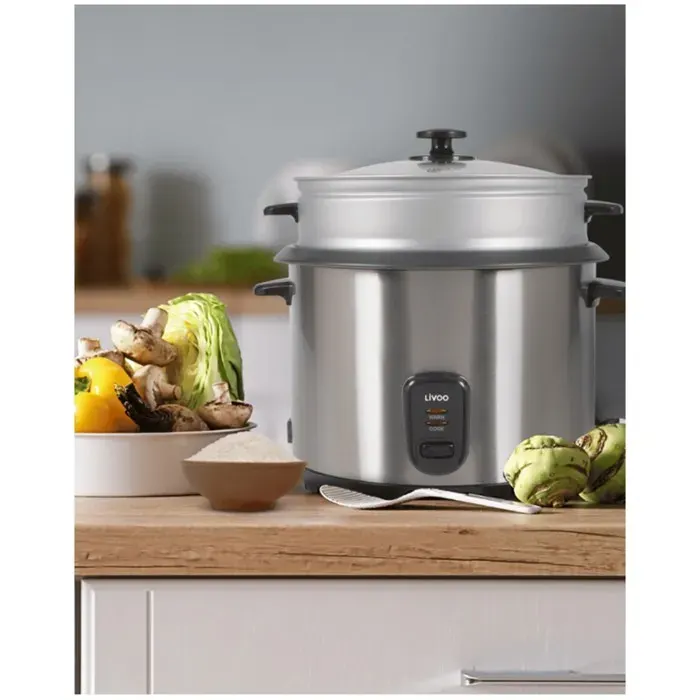 Cuiseur à riz - LIVOO - 28 L 1000 W - Inox - Panier vapeur - Maintien au chaud