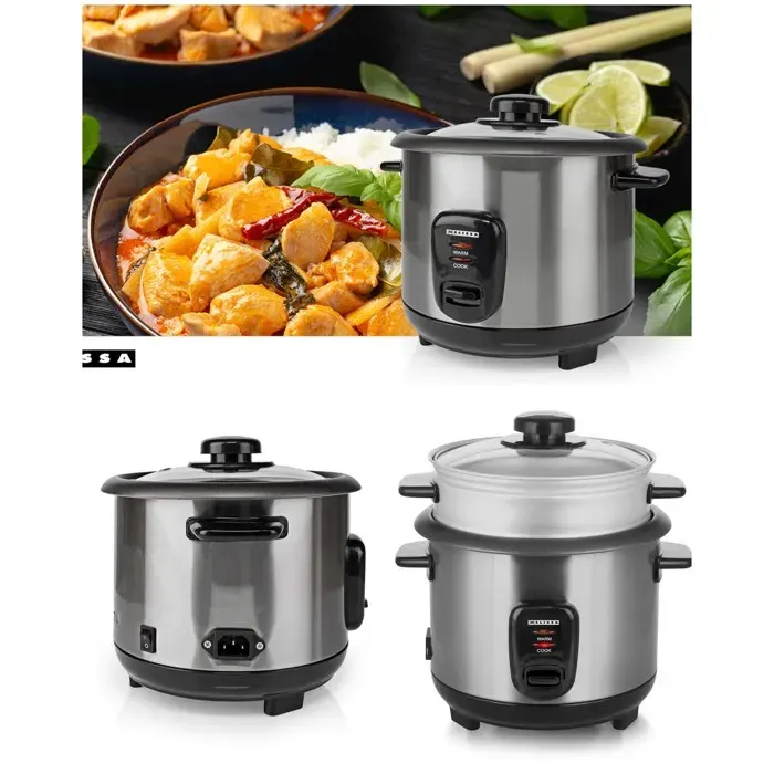 Cuiseur à riz - LIVOO - INOX 1L 400W - Revêtement antiadhésif - Panier vapeur - Maintien au chaud 70-75°C — coloris Gris