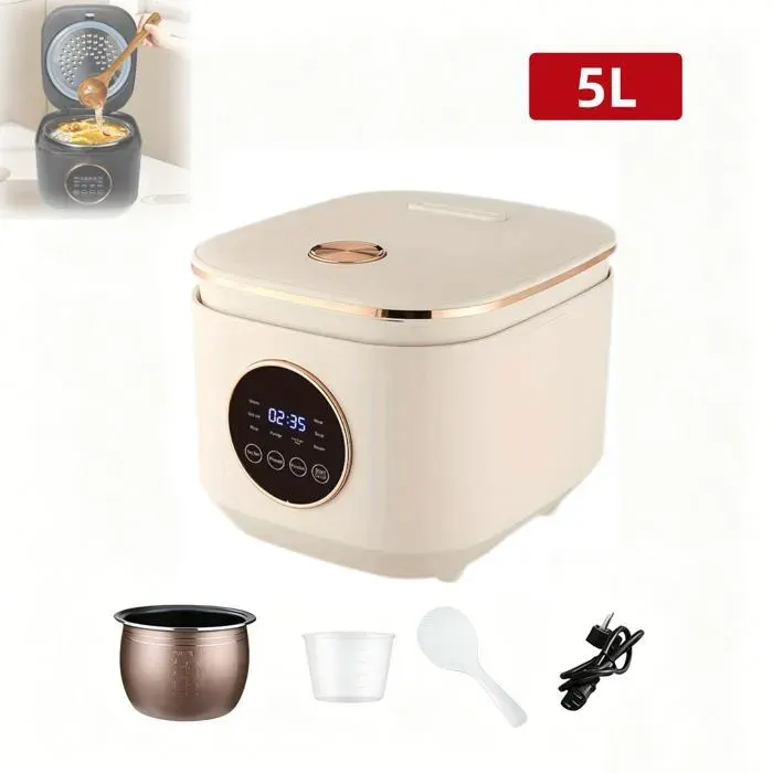 Cuiseur à Riz Multifonctionnel Portable de 5 L 9 Fonctions de Cuisson Doublure Intérieure Amovible Antiadhésive Minuterie 24 H
