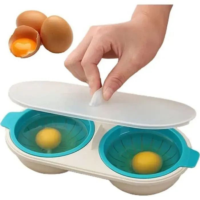 Cuiseur à œufs multifonctionnel compatible micro-ondes cuiseur à œufs mollets capacité de 2 tasses avec couvercle bleu.