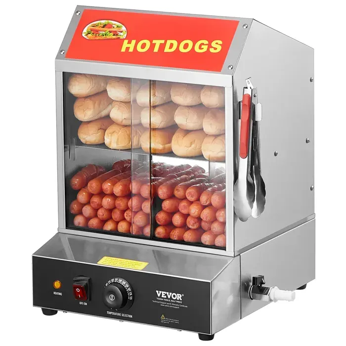 Cuiseur à vapeur Hot-Dogs - VEVOR - NB-RGG-001 (27 L) - 2 niveaux - Temp. 30–85°C - 1200 W — coloris Gris
