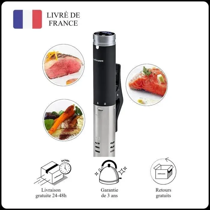 Cuiseur sous-vide - MELLERWARE - Roner Cheffy! - 1000W - Précision ±01°C - Écran tactile & Minuterie — coloris Noir