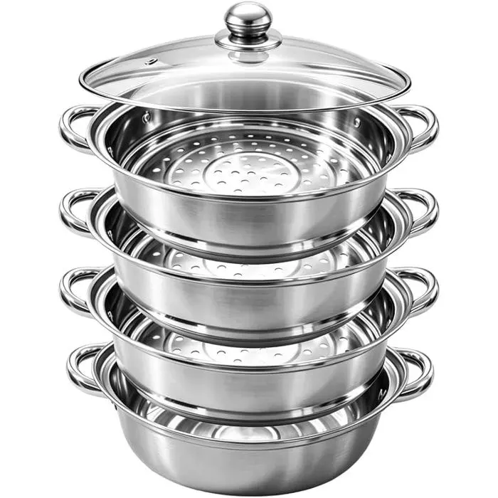Cuiseur vapeur 28 cm Cuiseur vapeur en acier inoxydable avec insertbatterie de cuisine à 4 Quatre 4 CUISEUR A VAPEUR