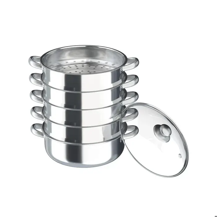 Cuiseur vapeur à 5 niveaux 30 cm quatre cuiseurs vapeur et une soucoupe cuiseur vapeur en acier inoxydable avec couvercle en