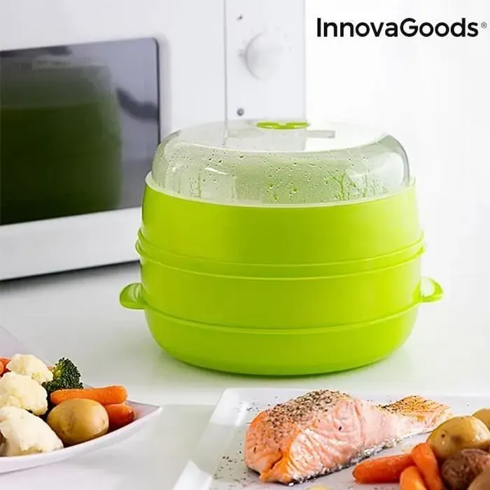 Cuiseur Vapeur - Cuisson Saine - Double Compartiment - Micro-Ondes - Vert - 22 cm