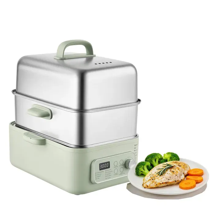 Cuiseur vapeur électrique - DUOKU - DZG-008 - 13 L - 1500 W - 2 niveaux inox — coloris Vert