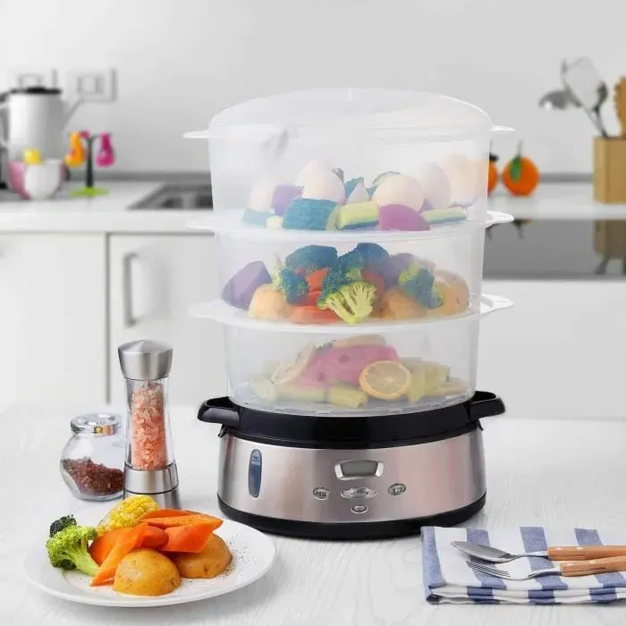 Cuiseur Vapeur Électrique Royal Swiss - Cuiseur Vapeur 9L - 800W - Arrêt Automatique du Vapeur Avec Minuterie Programmable