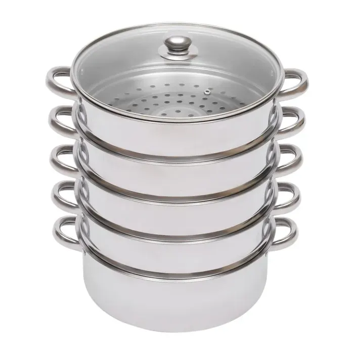 Cuiseur vapeur en acier inoxydable de 26 cm à 5 couches avec poignées rondes pour la cuisine familiale
