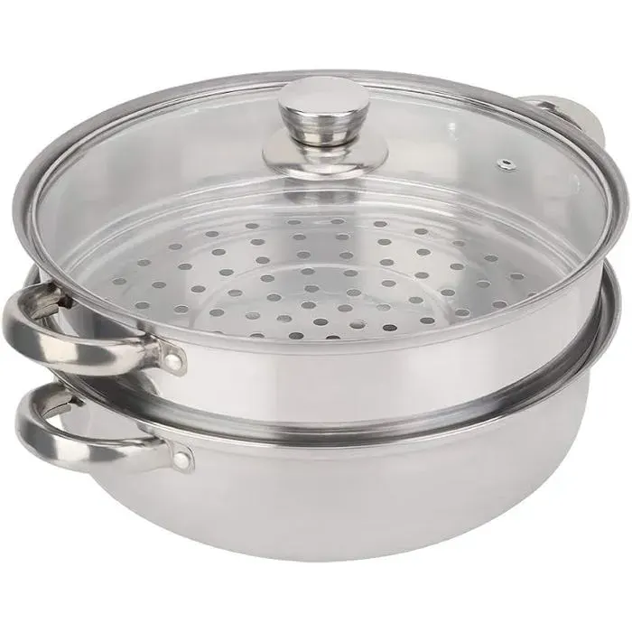 Cuiseur vapeur en acier inoxydable2 couches Double couche marmite vapeur avec couvercle Batterie de Cuisine cuise CUISEUR A VAPEUR