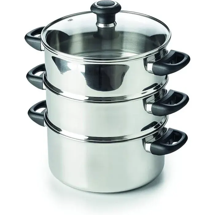 Cuiseur Vapeur Inox 18/10 20 cm 28 L 2 Paniers Vapeur Couvercle en Verre 20 CM (2.8 L) CUISEUR A VAPEUR