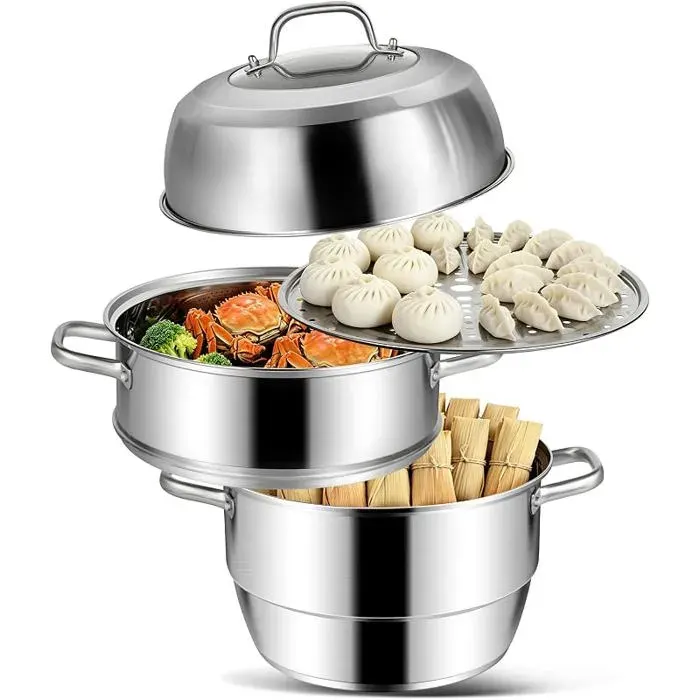 Cuiseur Vapeur Inox 30 cmCuit Vapeur Induction 3 Etages Cuiseur à Vapeur pour LégumesRaviolisPoissons et 30cm/9 CUISEUR A VAPEUR