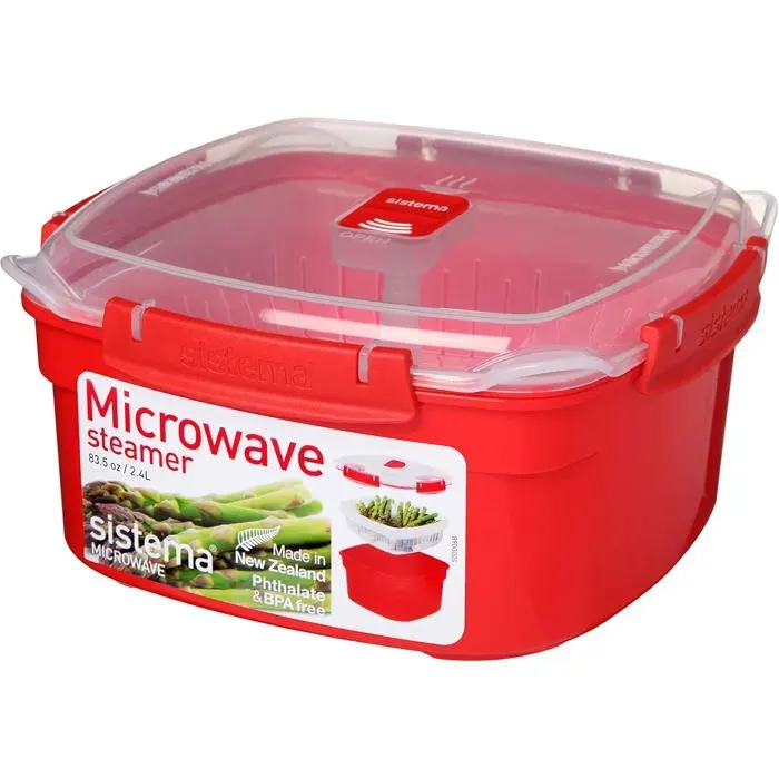 Cuiseur vapeur micro-ondes - KAL - Cuiseur Vapeur Micro-Ondes 24 L Avec Panier Plastique Sans BPA Rouge/Transparent