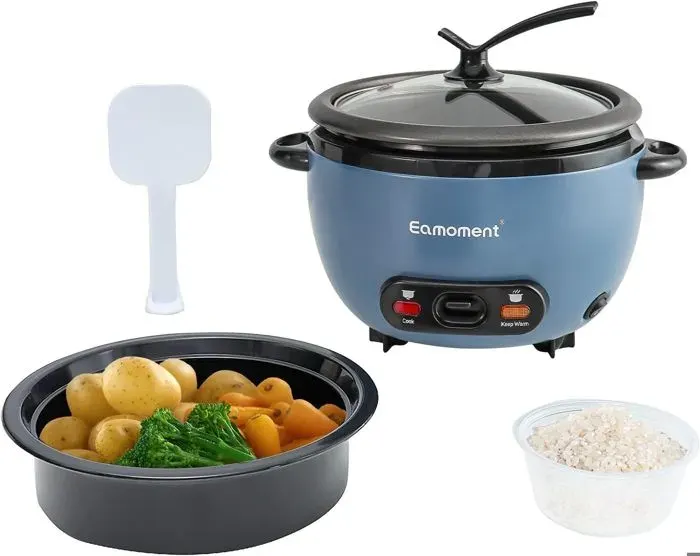Cuiseurs à riz 400W Eamoment ERC-5P07BL 1L et insert vapeur Warm et Cook 1-5 personnes marmite à revêtement antiadhésif cuillère à