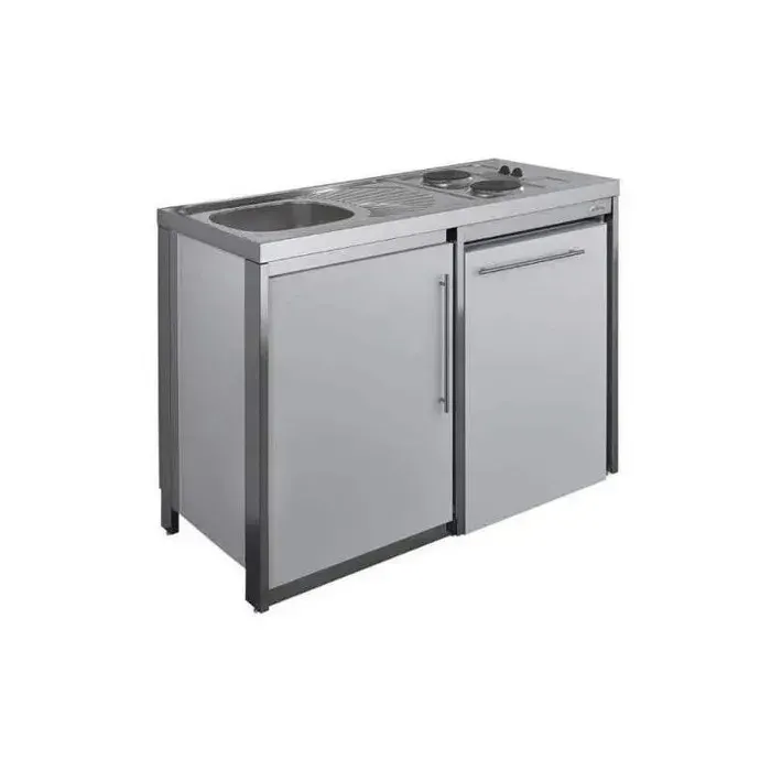 Cuisinette avec plaque et réfrigérateur METALLINE 120cm thermolaqué aluminium