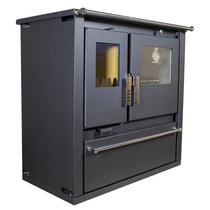 Cuisinière à Bois Verso CS Plus - 77 kW Plaque Supérieure en Métal et Four en Acier Inoxydable