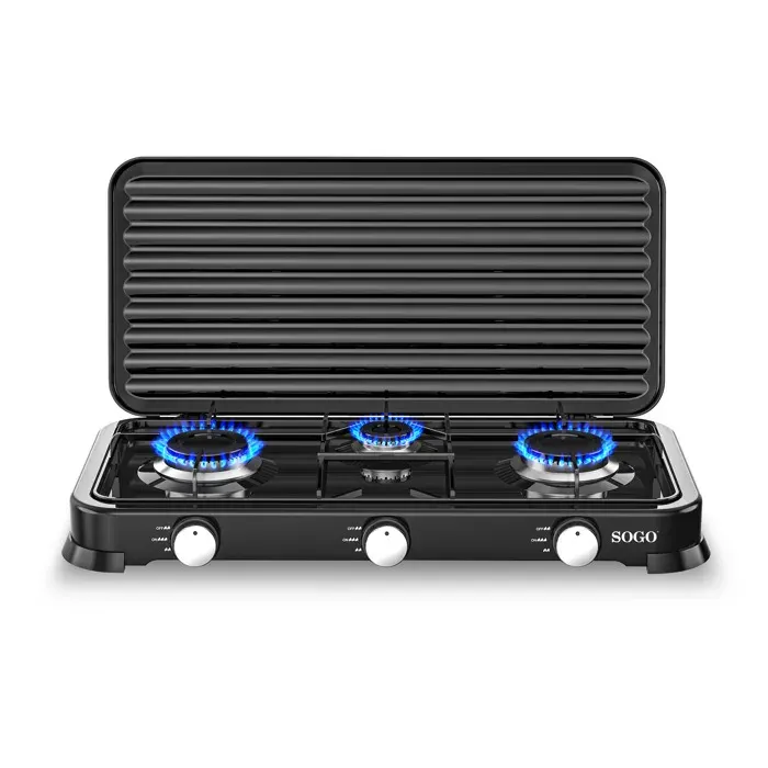 Cuisinière à gaz 3 feux 2X103 mm + 1X686 mm Noir