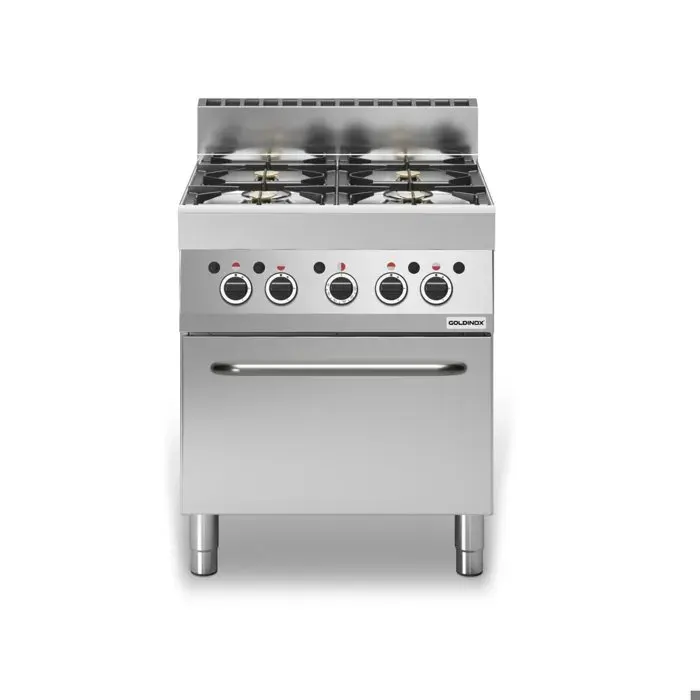 Cuisinière à gaz 4 brûleurs (172 kW) sur four gaz (5 kW) PREMIUM - GOLDINOX