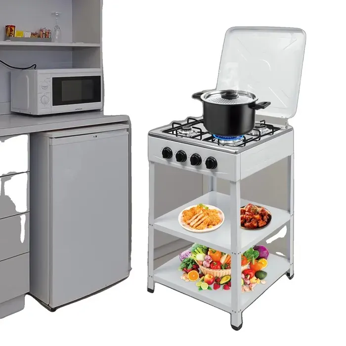 Cuisinière à gaz 4 feux en acier inoxydable design portable pare-vent BLANC