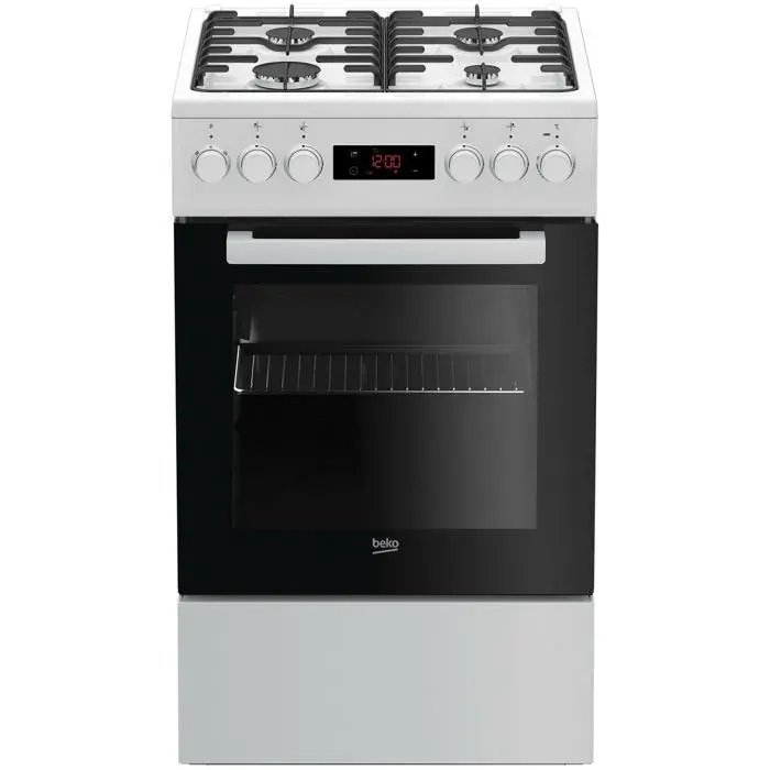 Cuisinière à gaz blanche - Beko - Four électrique - 4 brûleurs à gaz - Gril électrique - Nettoyage à la vapeur