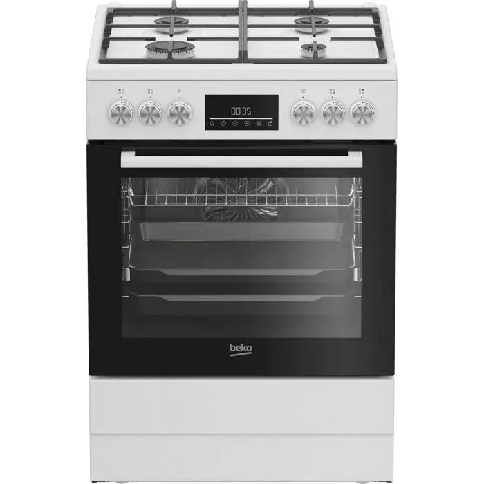 Cuisinière à gaz blanche - Beko - Four électrique - 4 brûleurs à gaz - Gril électrique - Nettoyage facile