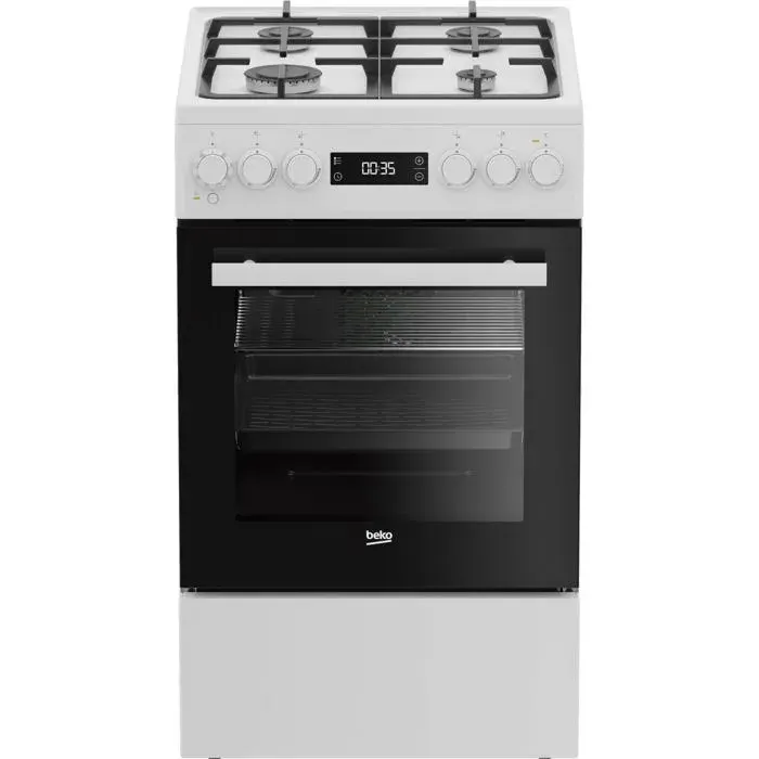 Cuisinière à gaz blanche - BEKO - Four électrique - Gril électrique - Nettoyage à la vapeur - 4 foyers