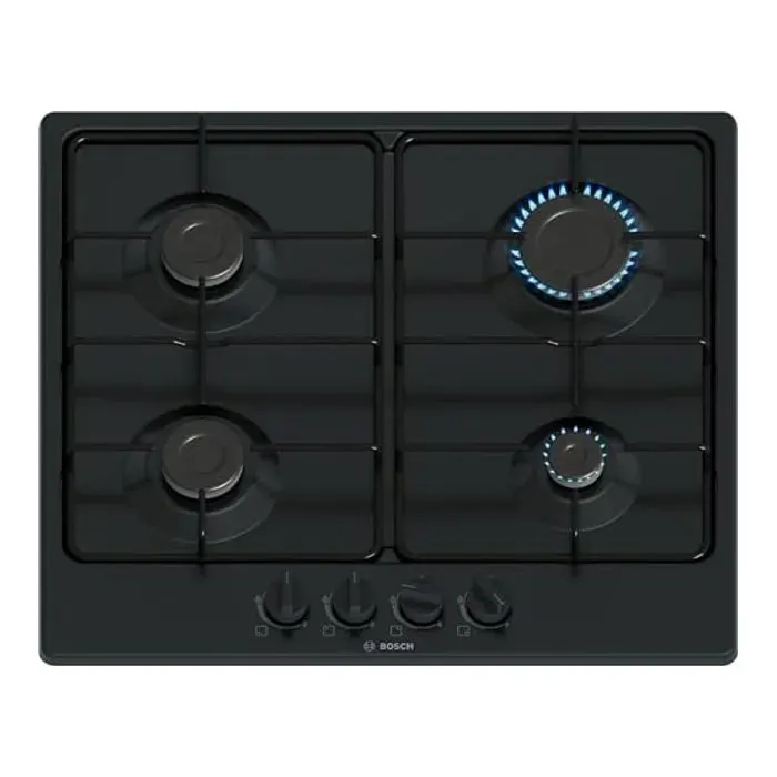 Cuisinière à gaz - BOSCH - PGP6B6K80 Serie 4 - 4 feux - Surface acier émaillé noir - Grilles en acier émaillé