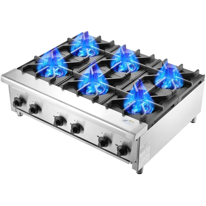 Cuisinière à Gaz - DUOKU - EUGHP-636 - 6 Brûleurs - 42 kW - Acier Inoxydable