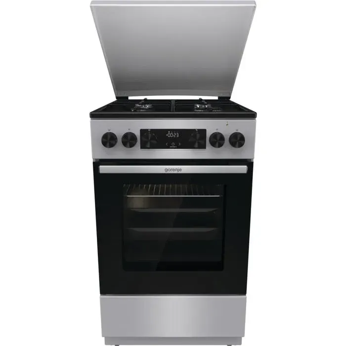 Cuisinière à gaz en acier inoxydable - Gorenje - 4 brûleurs à gaz - Four électrique - Gril infrarouge électrique
