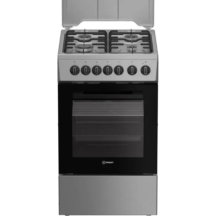 Cuisinière à gaz en acier inoxydable - Indesit - Four électrique - Gril électrique - Nettoyage facile