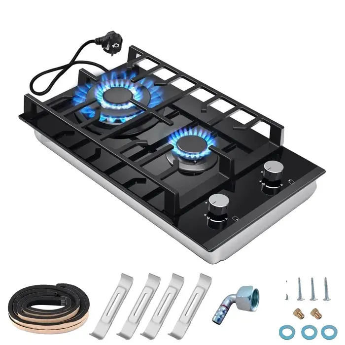 Cuisinière à gaz encastrée support de double carburant surface en verre facile à nettoyer allumage électronique