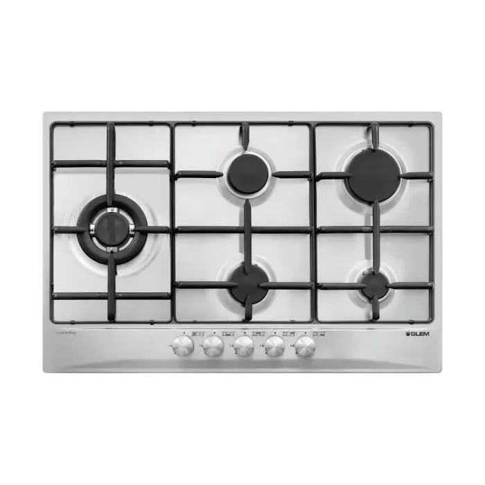 Cuisinière à gaz Glem GT85TIX - Acier inoxydable - 5 brûleurs - Chaleur tournante