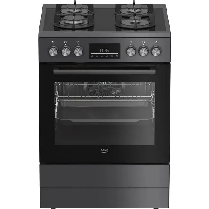 Cuisinière à gaz noire - BEKO - Four électrique - 4 brûleurs à gaz - Grill électrique - Pose libre - Allumage électrique