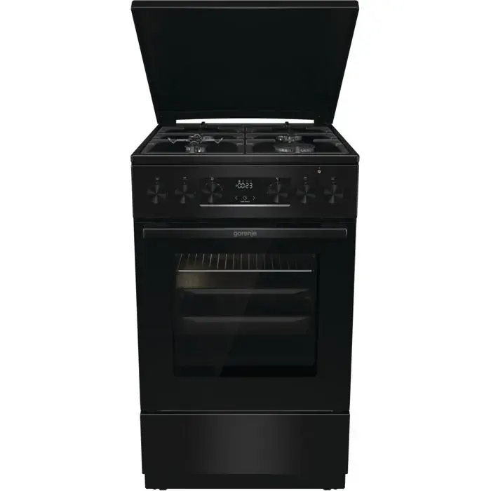 Cuisinière à gaz noire - Gorenje - Four électrique - 4 brûleurs à gaz - Gril infrarouge électrique
