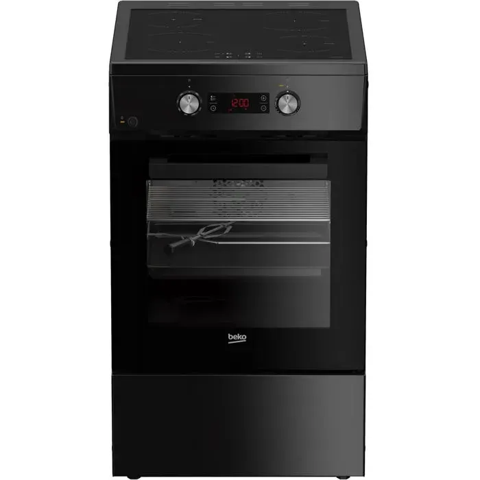 Cuisinière à induction noire - Beko - Four électrique - 4 zones à induction - Grill électrique - Nettoyage à la vapeur