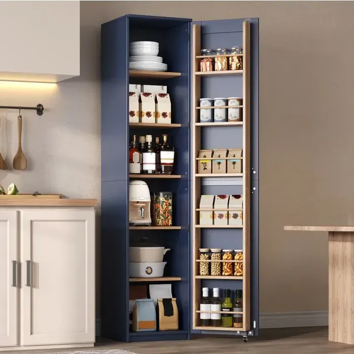 Cuisinière bleu 40x40x183 cm Vaisselier MDF haut avec étagères réglables Vorratsschrank moderne