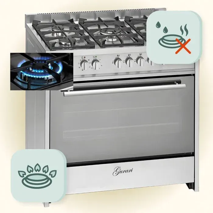 Cuisinière électrique à gaz - Gurari - GCH E 911 - Acier inoxydable - 90 cm - 8 fonctions