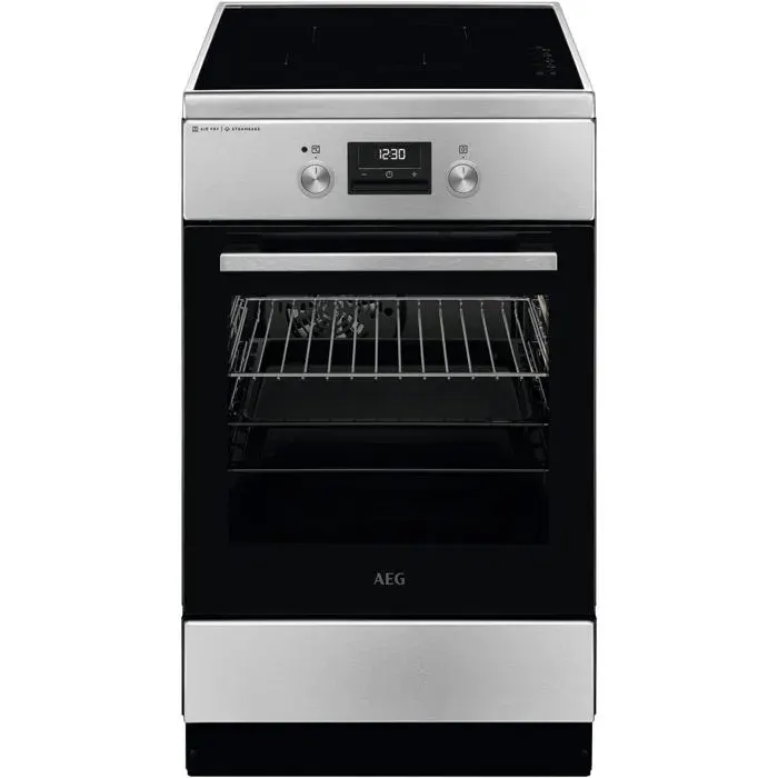 Cuisinière électrique pose libre gris argent - AEG - 4 zones à induction - Four électrique - Gril électrique