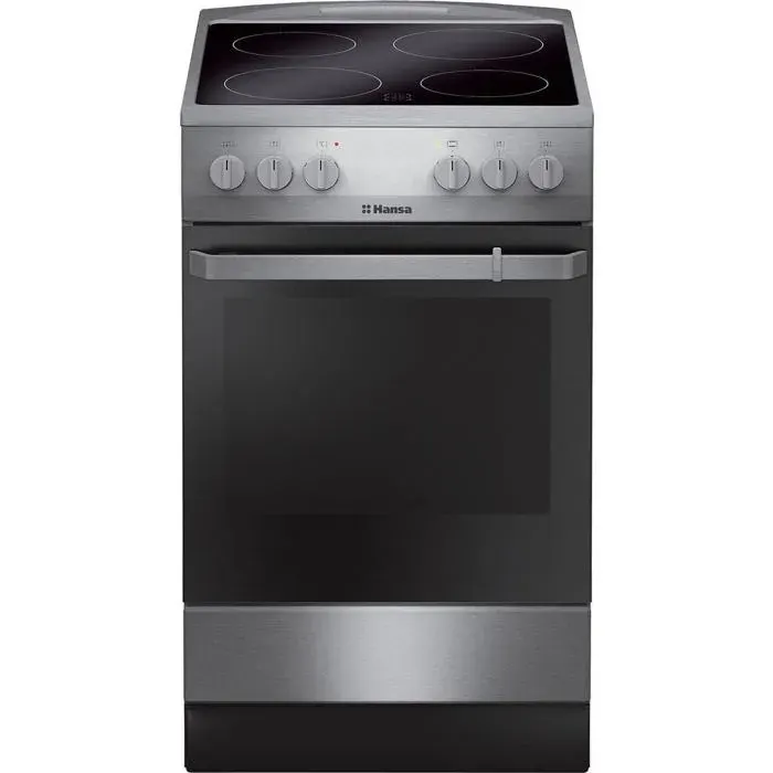 Cuisinière électrique vitrocéramique gris/argent - HANSA - 4 zones Hi-Light - Four électrique - Gril électrique